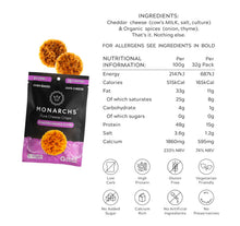Load image into Gallery viewer, Monarchs Pure Cheese Crisps Roasted Onion &amp; Thyme