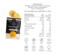 Load image into Gallery viewer, Monarchs Pure Cheese Crisps 
Aromatic White Pepper