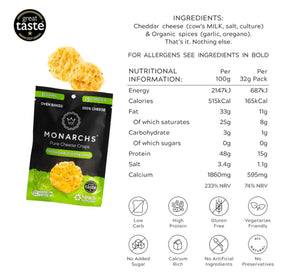 Monarchs Pure Cheese Crisps Garlic & Oregano - (6 Pack)