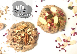 4 Pack Keto Low Carb Raw Energy Cookies 'Powered by Fat' - Mixed Box - 2xVanilla Raspberry & 2x Nutty Caramel - 4 Cookies Pack (4 x 30g),keto-munch-bites.