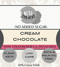 Load image into Gallery viewer, No Added Sugar Cream Keto Chocolate Bar with sweetener - Strawberries and pistachios