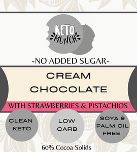 No Added Sugar Cream Keto Chocolate Bar with sweetener - Strawberries and pistachios