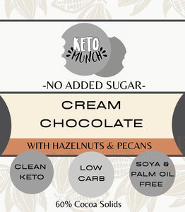 No Added Sugar Cream Keto Chocolate Bar with sweetener - Hazelnuts and pecans