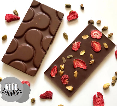No Added Sugar Cream Keto Chocolate Bar with sweetener - Strawberries and pistachios